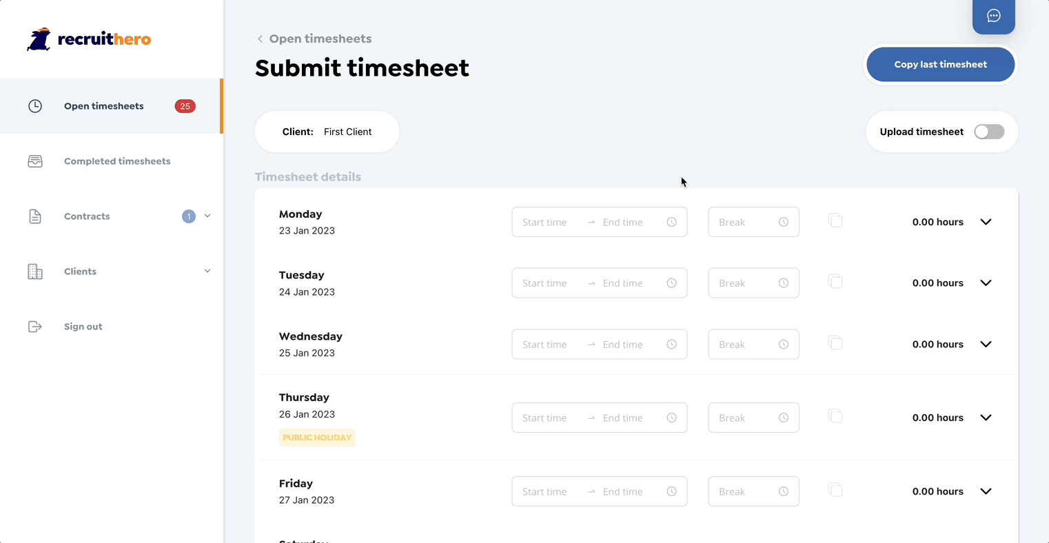 Upload your own timesheet Recruithero