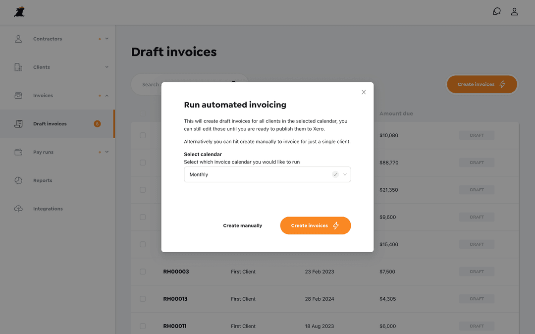 Invoicing step 1