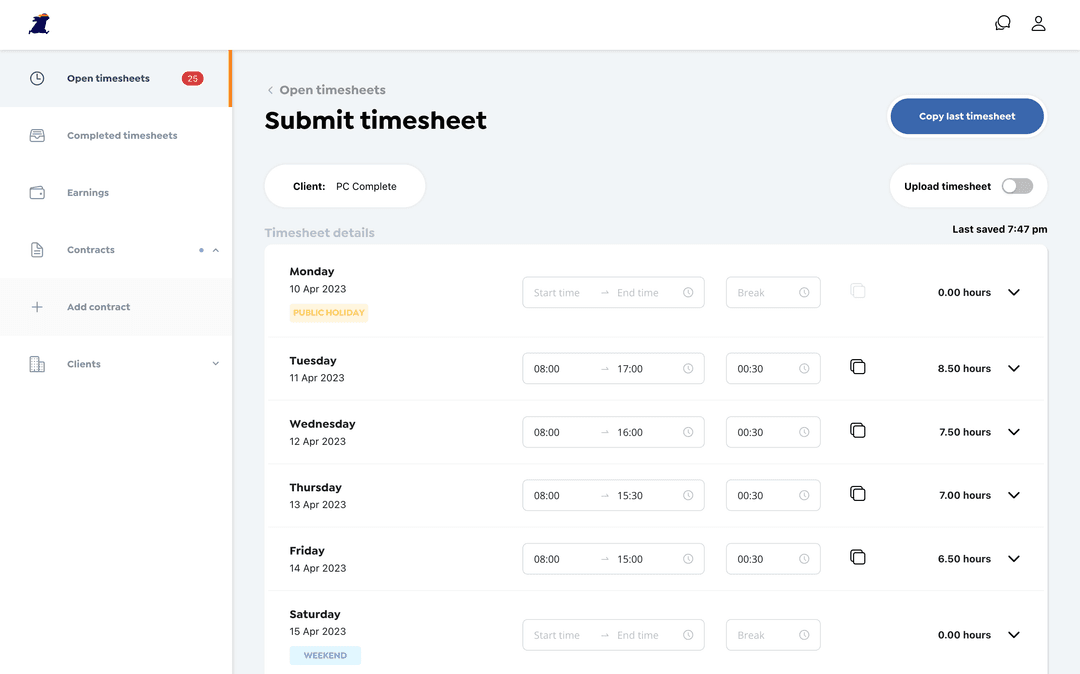 Timesheet step 1